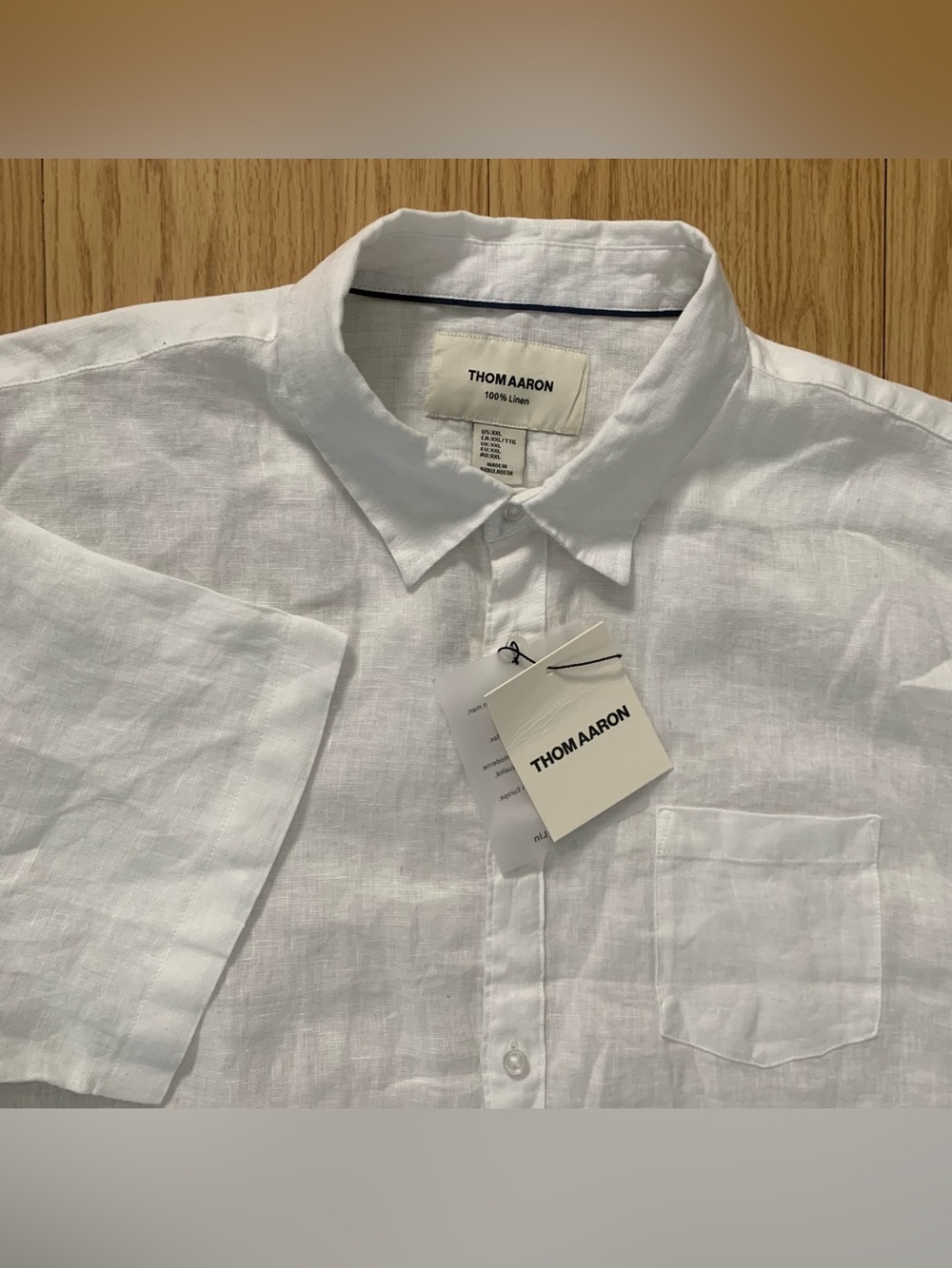 Thom Aaron Mens XXL 100% Linen White Shirt Button Up Beach Coastal Short Sleeve